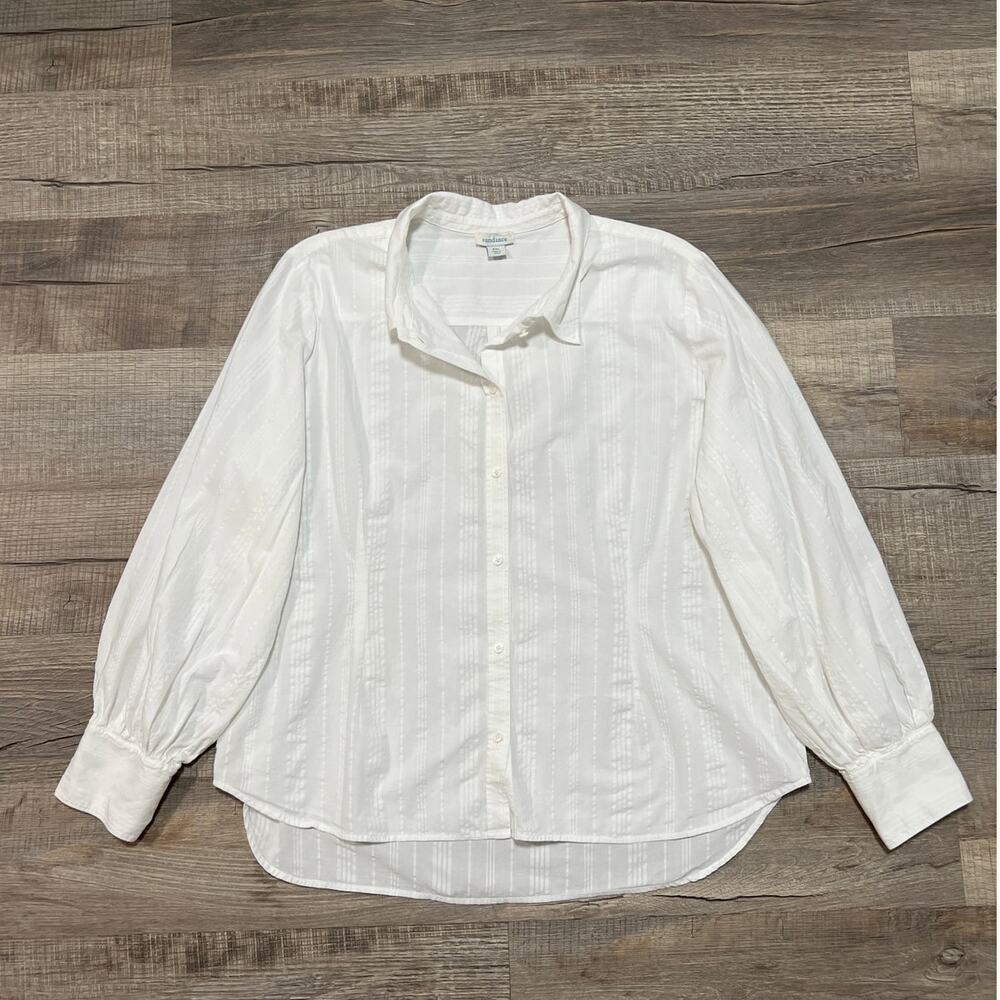 Sundance White Cotton Button Up Shirt XXL Pleated Balloon Sleeve Classic Boho
